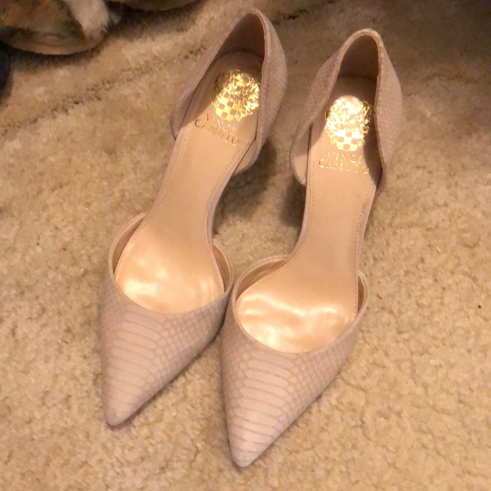Vince Camuto Cream Snake Print Heels
